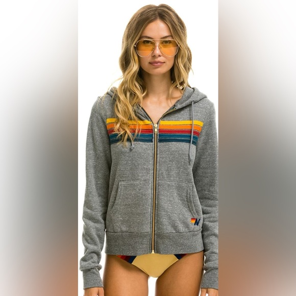 Aviator Nation Heather Gray 5 Stripe Hoodie - Picture 7 of 7